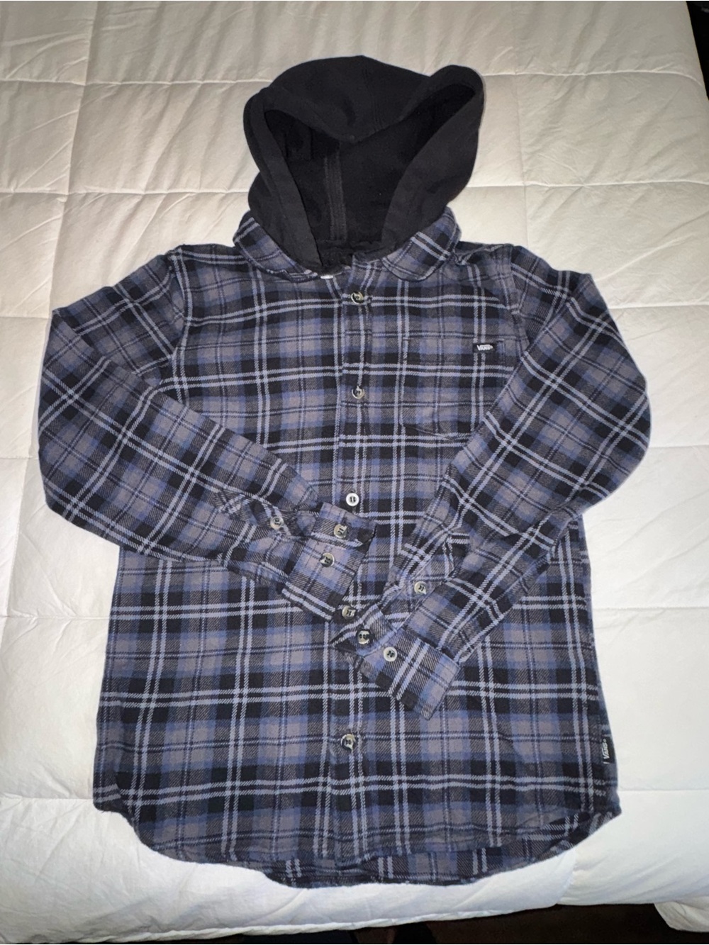 Vans Blue and Black Plaid Hooded Button-Down Shirt